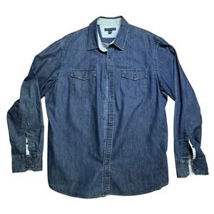 BANANA REPUBLIC JEAN BLUE LONG SLEEVE COLLARED SHIRT WORK XL EXTRA LARGE 17 1/2
